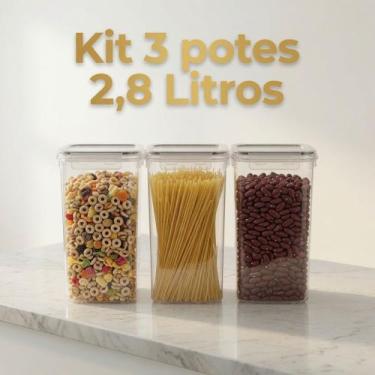 Imagem de Kit 3 Potes Herméticos 2,8 Litro Tampa De Vedação Empilhável Cor Incol