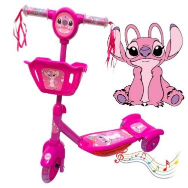 Imagem de Patinete Infantil Stitch Menina Menino Musica C/Cesta + Luz  - chicvid