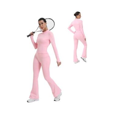 Imagem de Conjunto De Yoga Feminino De Cintura Alta Para Primavera, Calças Boca 