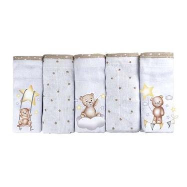 Imagem de Fralda Luxo para Bebê 5 Unidades 68cm x 70cm Bublim, Urso Nuvem