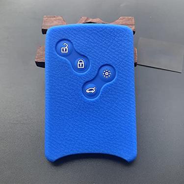 Imagem de YJADHU Capa de capa para chave de borracha de silicone para carro Shell 4 botões, apto para Renault Clio Logan Megane 2 3 Koleos Scenic Card, azul
