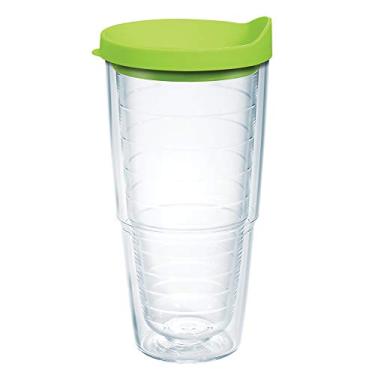 Imagem de Tervis Copo de viagem com tampa transparente e colorido, feito nos EUA, com parede dupla, mantém as bebidas frias e quentes, 680 g, tampa verde limão