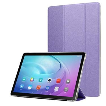 Imagem de LIYONG Capa para tablet Galaxy S6 Lite P610 TPU textura seda três dobras horizontal capa de couro flip com bolsos suporte (cor roxa)