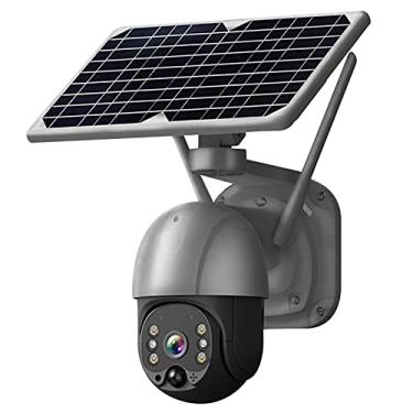 Imagem de KKcare Câmera de segurança de painel solar sem fio, câmera de bateria recarregável sem fio 3MP WiFi Câmera de segurança doméstica com em cores, detecção humana PIR, áudio bidirecional, acesso