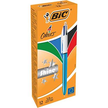Imagem de Bic 949896 1,0 mm ponta média 4 cores preto/azul/vermelho/verde caneta esferográfica retrátil - azul (pacote com 12)