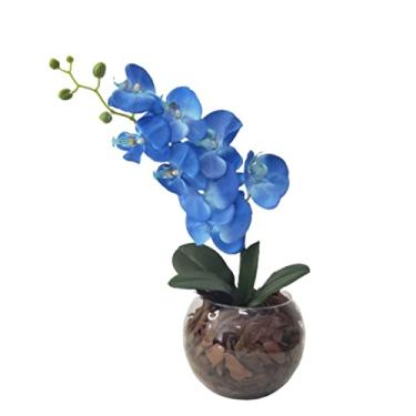Imagem de Arranjo Centro Mesa 1 Orquídea Artificial Vaso Azul