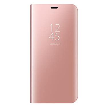 Imagem de Capa para Samsung Galaxy s22/s22 plus/s22 Ultra, capa de espelho flip de janela de visualização transparente inteligente proteção total translúcida capa de policarbonato, rosa, s22 6,1 polegadas