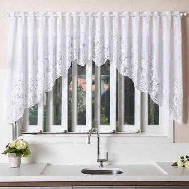 Imagem de Cortina Renda Janela Cozinha Copa P/ Varão Cascata Tulipinha