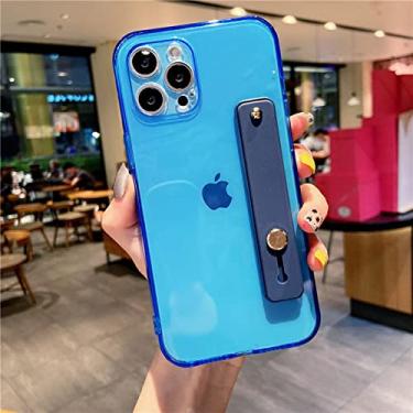 Imagem de Capa quadrada transparente de cor fluorescente para iphone 13 12 mini 11 pro max xr x xs 6 7 8 plus se2 alça de pulso suporte capa brilhante, azul, para ipone se 2020
