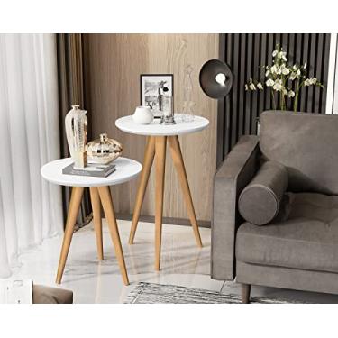 Imagem de Kit 2 Mesas Lateral e Apoio 40cm Manu Pés Palito cor Branco - Comprar Moveis em Casa