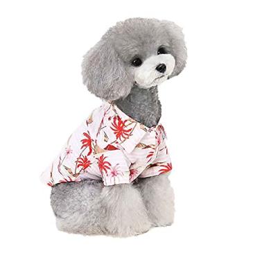 Imagem de Camiseta de cachorro estilo havaiano fina verão casual gato roupas de praia pet macio respirável confortável colete para cães pequenos, médios, rosa, XGG (6