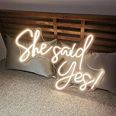 Imagem de CiCiYours She Said yes Placas de neon para decoração de casamento, luzes de neon para festa de noivado, decoração de casamento, bar, placa de neon de LED com interruptor de dimmer para presente de arte (59,88 x 38,88 cm)