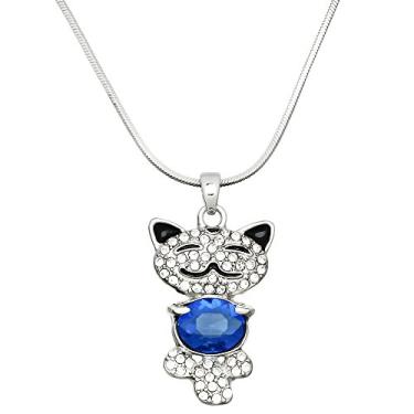 Imagem de Colar com pingente de gato Falari com strass e cristal de r dio altamente polido Azul