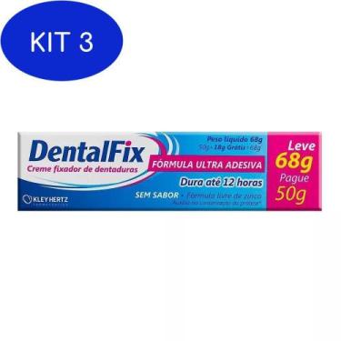 Imagem de Kit 3 Dentalfix Creme Adesivo Sem Sabor L 68G P 50G Kley Hertz