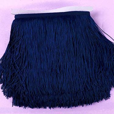 Imagem de 10 jardas/lote Renda Franja Borla Poliéster Lace Trim Fita DIY Cortina Vestido Latino Vestuário de Palco 15cm/20cm/30cm de largura, azul marinho, 20cm de largura