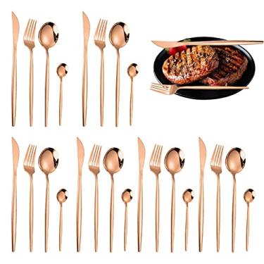 Imagem de Conjuntos de utensílios para comer, Conjunto de utensílios de viagem de aço inoxidável reutilizáveis para 6, Talheres polidos talheres portáteis talheres para acampar escola, com caixa