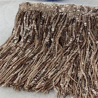 Imagem de Tecidos de renda guarnição de franja a laser de 17 cm para artesanato de roupas de exibição, decoração de saia de vestido, ouro champanhe, 5 jardas