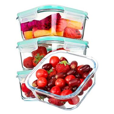 Imagem de Recipientes de armazenamento de alimentos de vidro YEBODA com tampas de bloqueio hermético sem BPA, conjunto de recipiente de preparação de refeições para cozinha doméstica – freezer, micro-ondas, forno, lava-louças [28oz, pacote com 4]