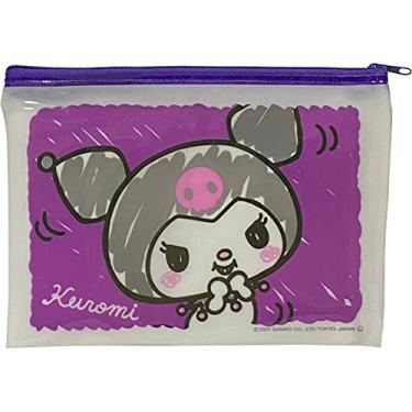 Imagem de Sanrio Accessories Bolsa de vinil plana cosmética com zíper 19 × 14 cm (toque de giz de cera) (Kuromi)