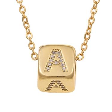 Imagem de LHDUF Colares de Inicial Pequenos para Mulheres, Presentes para Mulheres Fresco Bonito Quadrado Inicial Colar 18K Joias de Ouro para Mulheres, Metal, Sem Pedra Preciosa