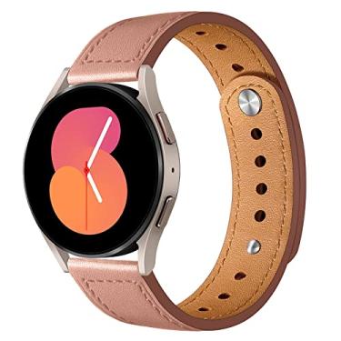 Imagem de SOLOLUP Compatível com Galaxy Watch 5 de 40 mm, 44 mm/5 Pro 45 mm/4 40 mm e 44 mm/4 Classic 42 mm e 46 mm para Galaxy Watch 3 de 41 mm/Active/Active 2 de 40 mm e 44 mm, pulseira de couro de 20 mm, pulseira de substituição feminina e masculina, rosa