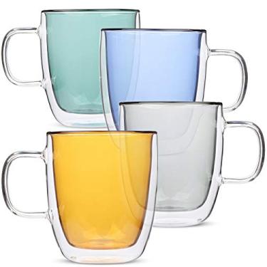 Imagem de BTaT - Caneca de café isolada, copo de café, conjunto de 4 (12 oz, 350 ml), copo de café de vidro de parede dupla, xícaras de chá, xícaras de latte, caneca de café de vidro, copos de cerveja, caneca de latte, canecas transparentes, xícara de vidro, cores sortidas