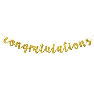 Imagem de Banner de parabéns com glitter dourado talorino para casamento, aniversário, formatura, festa de aposentadoria
