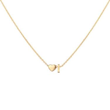 Imagem de Glimmerst Colar de coração com inicial banhado a ouro 18 K de aço inoxidável minúsculo coração com letras personalizadas monograma nome colar para mulheres, Metal, Sem Pedra Preciosa