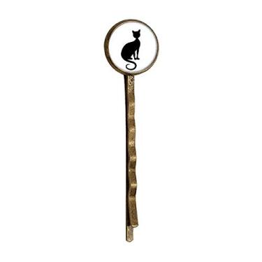 Imagem de Gato preto figura elegante desenho animal contorno retrô metal cabelo grampo chapéu