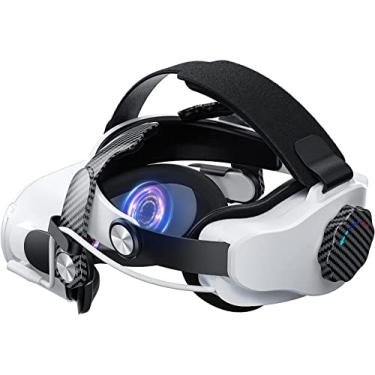 Imagem de Correia de cabeça com bateria para Oculus Quest 2, mostrador de fibra de carbono, elite strap de substituição com bateria 5300mAh, suporte de Conforto aprimorado, reduz a pressão na face e na cabeça