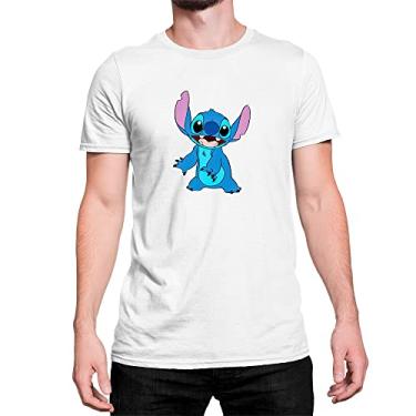 Imagem de Camiseta Basica Algodão Estampa Lilo Stich Azul Disney Cor:Branco;Tamanho:G