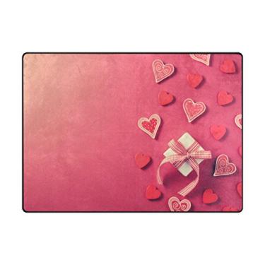 Imagem de ALAZA My Daily Gift Box and Hearts Tapete de área de dia dos namorados 1,25 m x 1,60 m, sala de estar, quarto, cozinha, tapete impresso em espuma leve