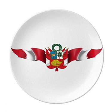 Imagem de Placa de sobremesa com emblema nacional da bandeira do Peru de porcelana decorativa 20,32 cm para jantar em casa