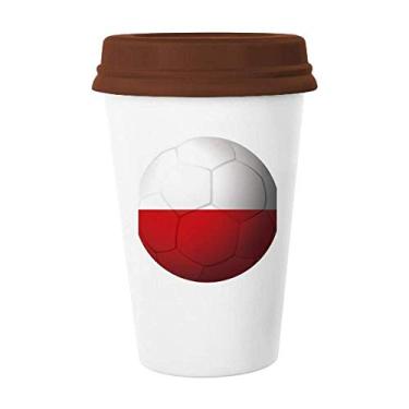 Imagem de Caneca de futebol da bandeira nacional da Polônia com tampa de cerâmica para copo de café