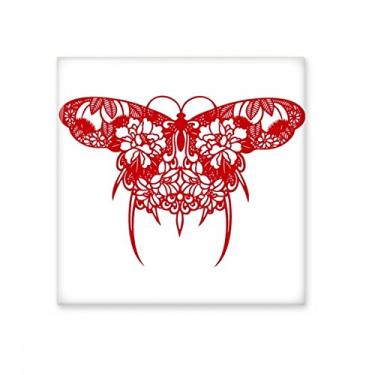 Imagem de Borboleta de pipa chinesa em azulejo de cerâmica vermelho brilhante decalque vitrificado pedra adornada