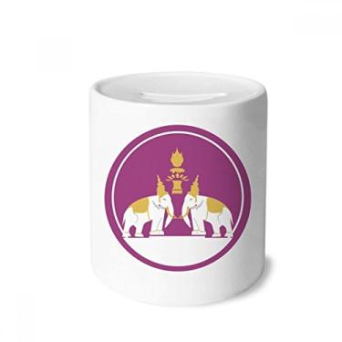 Imagem de DIYthinker Porta-moedas feito na Tailândia com dois elefantes escudo para dinheiro caixa de cerâmica porta-moedas presente de cofrinho