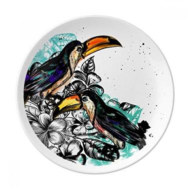 Imagem de Pintura de tinta Toco Prato de pássaro tropical decorativo de porcelana Salver Prato de jantar