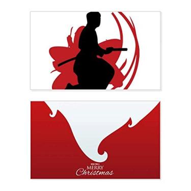 Imagem de Bushido Samurai Katana Sakura Outline Japan Holiday Holiday Merry Christmas Cartões de parabéns Mensagem de Natal