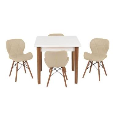 Imagem de Conjunto Mesa De Jantar Luiza 80cm Branca Com 4 Cadeiras Slim - Nude -