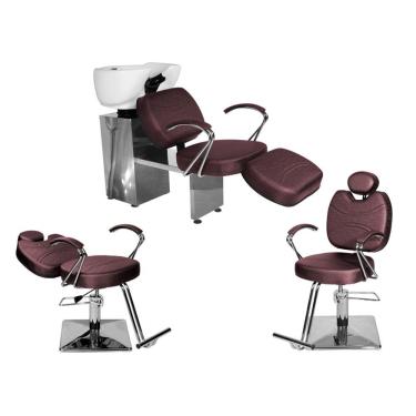 Imagem de Kit Salão Topázio 1 Fixa + 1 Recl Base Quadrada + Lavatório C/Ap Vinho