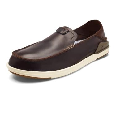 Imagem de OLUKAI Kakaha T nis masculino slip-on de couro de flor integral, enchimento de gel para conforto e suporte, ajuste confort vel e borracha com ader ncia molhada, Dk Java/Dk Java, 8.5