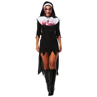 Imagem de Fantasia Halloween Noviça do Mal Freira Adulta Vestido + Véu