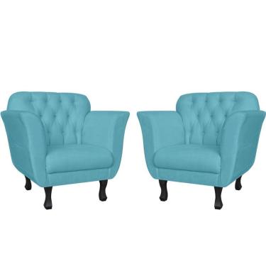 Imagem de Kit 2 Poltronas Decorativa Dália Suede Azul Tifany Pés Madeira Mz Decor