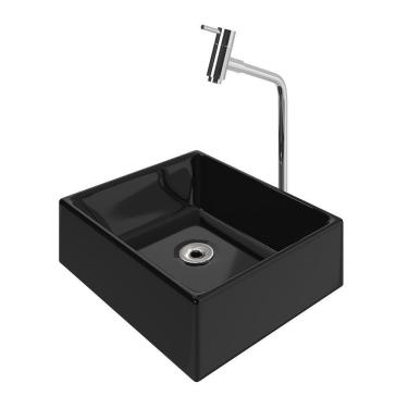 Imagem de Kit Cuba Tulipa Sobrepor Com Torneira E Valvula Abs Cromado Preta