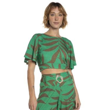 Imagem de Cropped Feminino Viscose Collection Estampa Folhas Polo Wear Verde Esc
