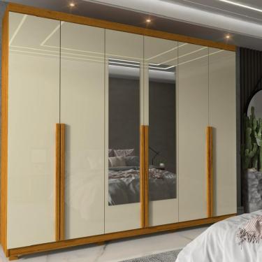 Imagem de Guarda Roupa Casal 6 Portas 4 Gavetas com Pés e Espelho Imperatriz Gelius - Naturale/Off White