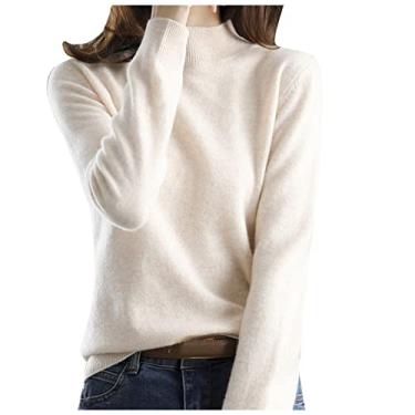 Imagem de Howstar Suéter feminino de outono 2023 pulôver ombro de fora suéter sólido manga longa pulôver outono inverno malha suéter grosso, U1 - bege, XX-Large