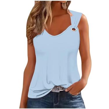 Imagem de Camisetas femininas folgadas longas sem mangas alças finas verão outono 2024 moda, A-15 Azul royal claro, XXG