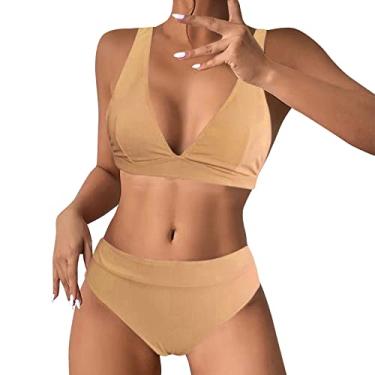 Imagem de Hot Bikinis biquíni feminino grande gordinho com controle de barriga cintura alta biquíni transparente, Café, GG