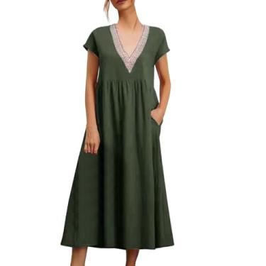 Imagem de Vestido feminino solto manga longa cor sólida vestido maxi camisa 2023 chiffon rodado vestido midi longo, A1 - verde, GG